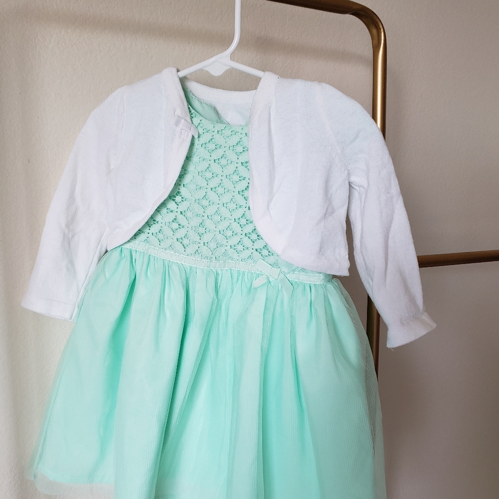 2/$20 Mint Green Easter Dress with Cardigan 12M